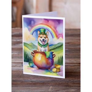Norwegian Buhund St Patrick's Day Whimsical A7 Blank Greeting Cards Pack 8 <b>5x7</b> Note Cards with <b>Envelopes</b> - Product Image 2