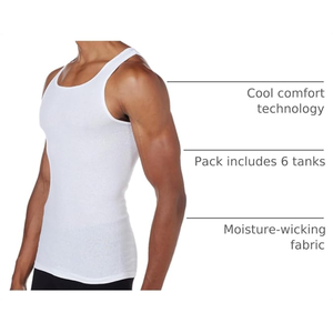 <b>Men's</b> Cotton <b>Tank</b> <b>Tops</b> 6-Pack <b>White</b> Sleeveless Ribbed Undershirts O-Neck Casual Basic Wear - Product Image 5