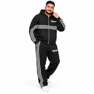Ensemble survêtement unisexe surdimensionné à rayures avec sweat à capuche zippé et pantalon de jogging orné de strass, style streetwear, marque privée, vente en gros - Product Image 4