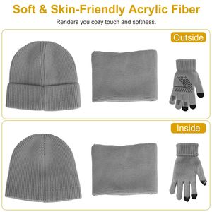 Winter Warm 3Pcs Scarf Hat & <b>Gloves</b> Set Long Neck Beanie Skull Cap Knitted <b>Touch</b> <b>Screen</b> <b>Gloves</b> & Scarf for Winter Sports - Product Image 3