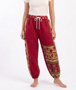 Handmade Kantha Patchwork Wide Leg High Waist Cotton Breathable Summer Harem Pants Bohemian Festival <b>Trousers</b> with Patches - Product Image 5