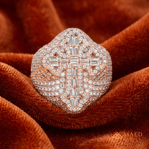 Luxury 18kt Rose Gold Plated Men's Iced Out Square Cluster <b>Ring</b> 925 Sterling <b>Silver</b> VVS Moissanite Baguette <b>Cross</b> <b>Ring</b> Hip - Product Image 1