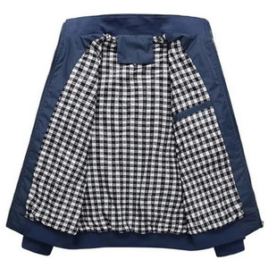 Chaqueta Harrington para Hombre con Forro a Cuadros Azul Marino, Cuello Alto Premium, Cierre Frontal con Cremallera, Prenda Exterior Informal OEM - Product Image 5