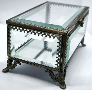 Handmade Customized Vintage Beveled Glass Storage Boxes With Metal Frame For Jewelry Organizers Metal & Glass Boxes - Product Image 1
