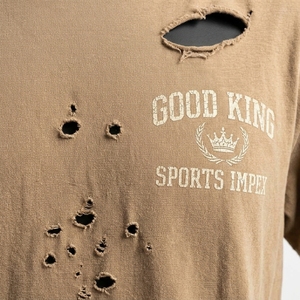 T-shirt déchiré à trous pour hommes, manches courtes, 100% coton, séchage rapide, respirant, t-shirt déchiré - Product Image 6