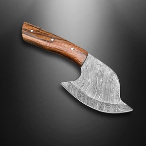 Cuchillo de Caza Hecho a Mano de Acero de Damasco de Grado Industrial con Mango de Madera y Funda de Cuero para Acampar al Aire Libre - Product Image 1