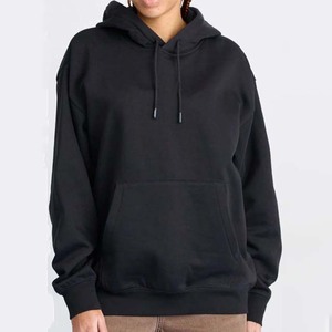 <b>Women</b> Oversized <b>Black</b> Hoodie Solid Color Cotton Pullover <b>Sweatshirt</b> Long Sleeve Hooded with Kangaroo Pocket Cheap Price low MOQ - Product Image 1