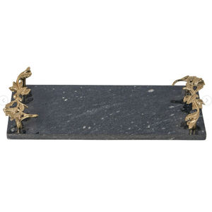 Bandeja de Servir Creativa de Mármol Blanco Natural con Acabado Dorado y Asas Metálicas con Diseño Floral de Orquídea para Decoración del Hogar, Cocina y Comedor - Product Image 2