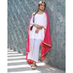 Traje de Gasa Blanco Talla XS para Mujer, Modelo Anna, con Dupatta con Trabajo de Espejos - Product Image 6