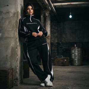 <b>Women's</b> Black <b>White</b> Quarter Zip Tracksuit Set Sportswear Pullover Sweatshirt <b>Jogger</b> Pants Casual Streetwear Two Piece Outfit - Product Image 5