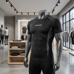 <b>Men</b> <b>Compression</b> T <b>Shirt</b> Black Short Sleeve Athletic Gym Training Sportswear Custom Logo Fitness Running Workout <b>Shirt</b> - Product Image 5