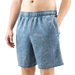 Shorts Bermuda en Coton Lavé pour Homme, Taille Mi-Haute Élastique, Style Décontracté, Tissu Tricoté Respirant avec Poches - Product Image 1
