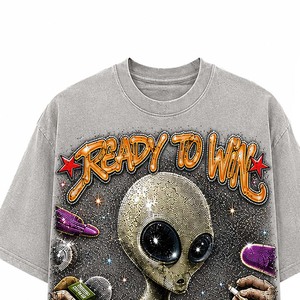 T-shirt surdimensionné pour homme Ready To Win, manches courtes, imprimé motif extraterrestre, col rond, style streetwear, jersey en coton - Product Image 3