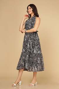<b>Tropical</b> Print Chiffon Midi <b>Dress</b> Halter Neck A-Line Loose Fit Wrap Tie Casual Summer Women's <b>Dress</b> Beautiful <b>Dress</b> Women - Product Image 2