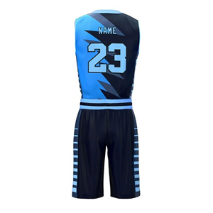 Ensemble d'uniforme d'équipe de basket-ball personnalisé respirant grande taille de haute qualité sans manches 100% Design de maillot de polyester couleur bleu - Product Image 3
