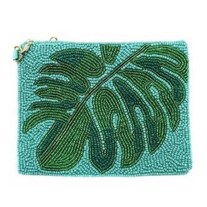 Porte-monnaie miniature fait main en perles, motif feuilles, fermeture éclair, écologique, luxueux, petite pochette de rangement pour clés, cartes et argent liquide - Product Image 5