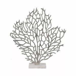Silver Coral Sculpture 21x19x4 Inch Metal Handmade Artistic Tabletop Decor Coastal Style Living Room <b>Decoration</b> - Product Image 2