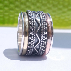 Three Tone <b>Spinner</b> Band <b>Ring</b> 925 Sterling Silver Handmade Anxiety Relief Jewelry - Product Image 3