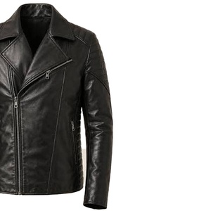 Veste de moto en cuir véritable noir pour homme, veste de motard classique, veste en cuir avec fermeture éclair asymétrique - Product Image 3