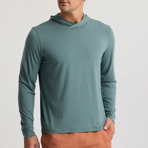 <b>Men's</b> Gray Hooded Long Sleeve Shirt Moisture Wicking Breathable Quick Dry Solid Color Regular Fit <b>Pullover</b> Top All Seasons - Product Image 4