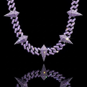 Collier chaîne cubaine unisexe de luxe en alliage plaqué or noir, style hip-hop, large, serti de diamants, avec pointes et maillons épissés, vente en gros - Product Image 5