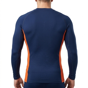 Camiseta de Compresión de Manga Larga para Hombre, Azul Marino con Panel Naranja, Ropa Deportiva para Gimnasio, Fitness, Running, Ropa Deportiva de Alto Rendimiento, Capa Base Atlética - Product Image 4