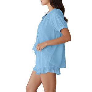 Pijama de algodón sin mangas para mujer, conjunto de top y pantalones cortos, ropa de dormir suave y fresca, informal, para estar en casa, de 2 piezas - Product Image 1