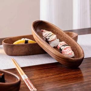 Vente en gros de bols ovales en bois massif de style japonais de luxe, en forme de bateau, pour fruits, desserts, petit-déjeuner, salades, vaisselle créative - Product Image 4