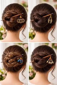 Pique à cheveux en bambou naturel, support de chignon fait main, bâtonnet de coiffure vintage en bois pour filles, épingle à chignon en bambou - Product Image 1