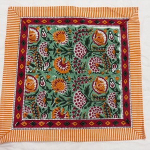 Serviette de table carrée en coton imprimé bohème, décoration de table, motif floral fait main, rayures orange, vert, rose, 1 pièce - Product Image 2