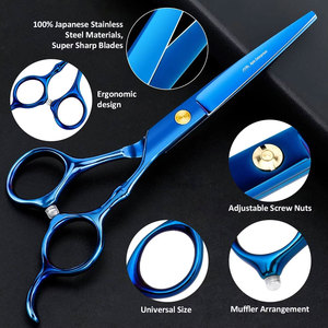 Hair Cutting Scissors Sets Stainless Steel Hairdressing Blue beauty instruments Salon Thinning Scissors Straight <b>Shears</b> <b>Tools</b> - Product Image 5