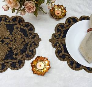 Highly Decorative Bohemian Multiple-Colored <b>Beads</b> Design Polyester Cotton Handmade Eco-Friendly <b>Placemat</b> Mats for Home Dining - Product Image 3