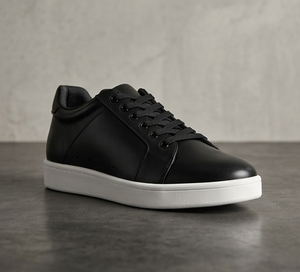 Zapatillas de cuero genuino negro con puntera sólida, cordones, tacón oculto, suela de goma transpirable, que aumentan la altura, para todos. - Product Image 1