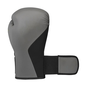 Gants d'entraînement de boxe professionnels en cuir véritable, respirants, avec fermeture Velcro, équipement de sparring pour adultes, gris et noir - Product Image 5