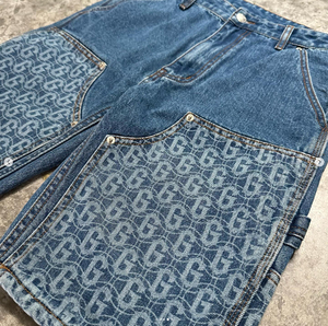 Shorts en jean vintage 100 % coton bleu ciel pour homme, style streetwear, broderie, délavage clair, vente en gros avec poches cargo - Product Image 4