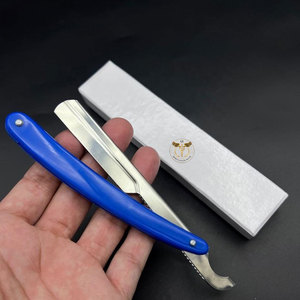 Navaja de Afeitar Profesional con Mango de Plástico Azul, Navaja de Afeitar de Acero Inoxidable para Barbería, Herramienta Plegable para Cortar el Cabello en Salón - Product Image 2