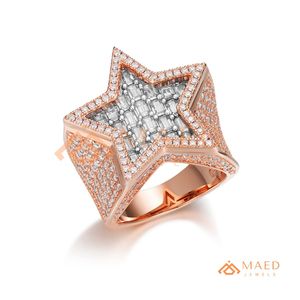 <b>Mens</b> Rose Gold Tone Moissanite Star <b>Ring</b> Luxury Baguette Cut Diamond Look Statement <b>Ring</b> for <b>Men</b> - Product Image 5