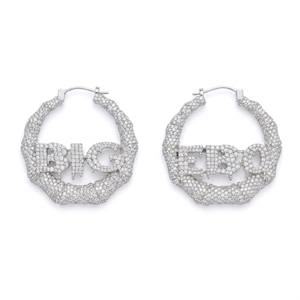 ต่างหูห่วงใหญ่ประดับเพชรโมอิสซาไนต์ SHRAMAN DIAMOND เงินแท้ 925  แบบสั่งทำพิเศษ พร้อมสลักชื่อ  สำหรับงานแต่งงาน  งานปาร์ตี้ หรือเป็นของขวัญ - Product Image 1