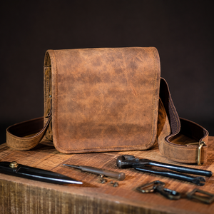 Vintage Distressed <b>Brown</b> Genuine Leather Crossbody <b>Satchel</b> <b>Bag</b> Handmade Lightweight Fashion Shoulder Purse Rustic Craft Tools - Product Image 1