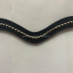 Wholesale Designer Equine <b>Crystal</b> Bling Horse Leather Brow Band Empty Channel Full <b>Stitched</b> Leather Horse Brow Band in All Sizes - Product Image 5