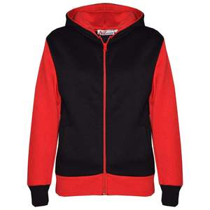 Survêtement à capuche personnalisé noir et rouge avec blocs de couleur, manches longues, décontracté, pour l'automne, avec poches latérales, coupe régulière, fermeture éclair - Product Image 2