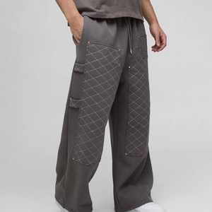 Casual Sweatpants Elastic Waist <b>Drawstring</b> Multiple Pockets Breathable Midweight Knitted Cotton Fleece Streetwear Pants - Product Image 3