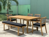 Ensemble de 2 chaises de salle à manger contemporaines en bois massif pour l'extérieur, patio, villa, cuisine, salon, école et hôpital