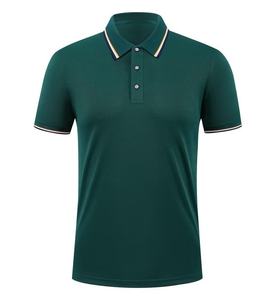 เสื้อโปโลแขนสั้นสีเขียวเข้มสำหรับผู้ชาย สีพื้น ติดกระดุม ผ้าทอแบบลำลอง ทรงปกติ - Product Image 1