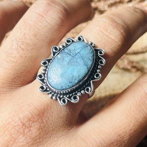 Anillo llamativo de labradorita, estilo bohemio vintage, de latón para mujer, con diseño étnico en plata oxidada, anillo de piedra preciosa bohemia, venta al por mayor. - Product Image 3