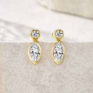 Pendientes de Plata de Ley S925 con Moissanita, Diseño Geométrico de Dos Niveles, Estilo Marquesa, para Aniversario de Bodas, para Mujer - Product Image 1