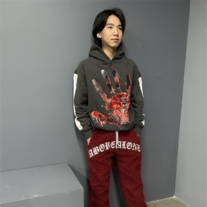 เสื้อฮู้ดแบบยูนิเซ็กซ์ ลายพิมพ์มือ พิมพ์นูน ผ้าฝ้ายเฟรนช์เทอร์รี่ สวมใส่สบายๆ ในฤดูใบไม้ร่วง ทรงหลวม ระบายอากาศได้ดี ความยาวสั้น - Product Image 4