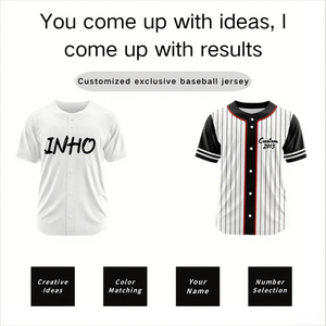 Camiseta de Béisbol Personalizada Blanca con Rayas Negras, Camisa con Botones, Uniforme de Equipo Personalizado, Ropa Deportiva Transpirable, Sublimación - Product Image 4