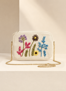 Sac à bandoulière en coton brodé à la main pour femme, avec fermeture éclair, motif floral, en toile, pour le quotidien et les voyages - Product Image 1
