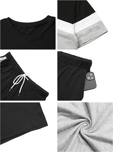 Women's Two Piece Knee Solid Knitted Short Sleeve T-Shirt Side Stripe Regular Fit Casual Top <b>Set</b> 100% Cotton Spring Summer - Product Image 5